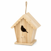 Houten vogelhuisje met voorkant cut-out en dak gegolfd — foto 2