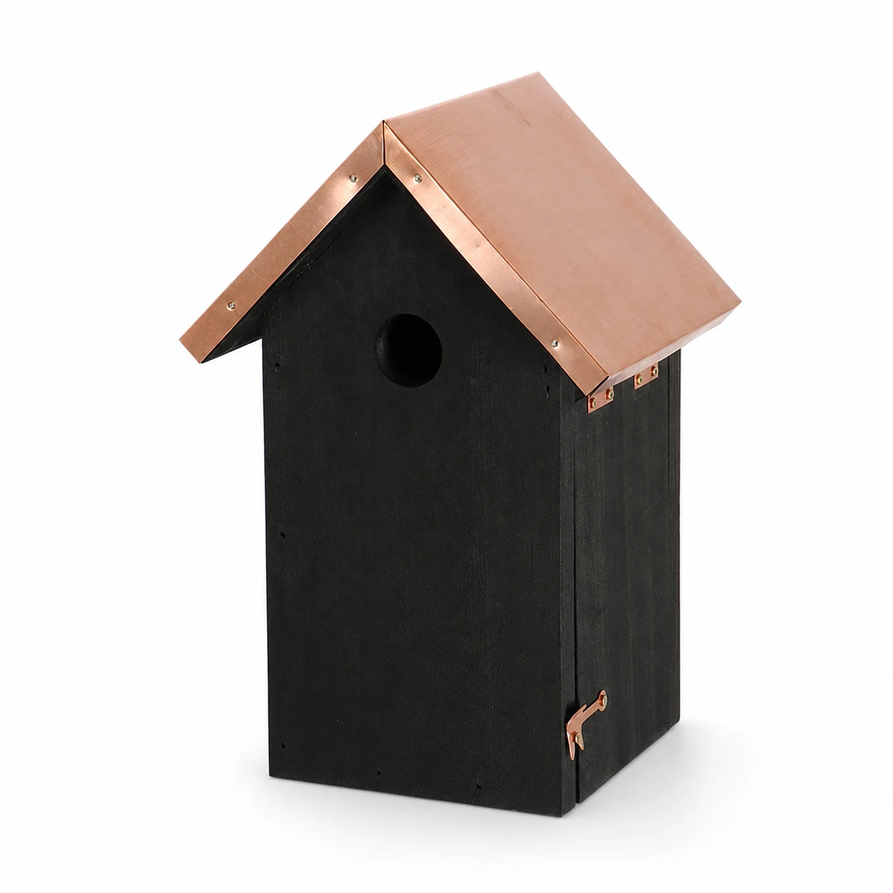 Vogelhuisje zwart met dak koper hoogte 26 cm — foto 2