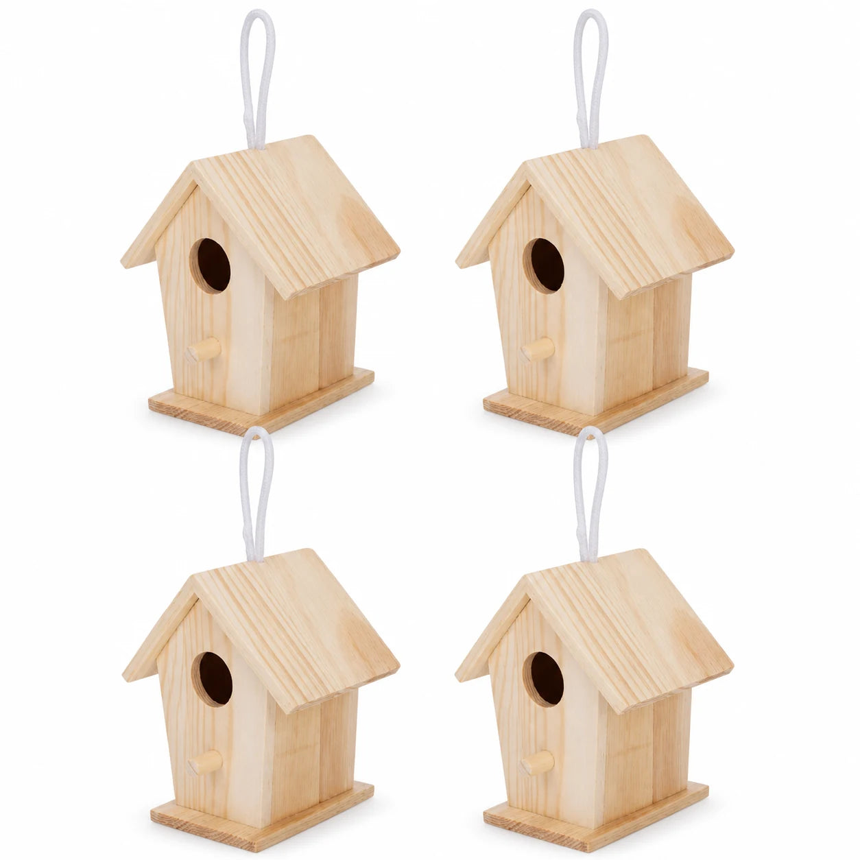 Set van 4 vogelhuisjes hangend van hout licht — foto 2