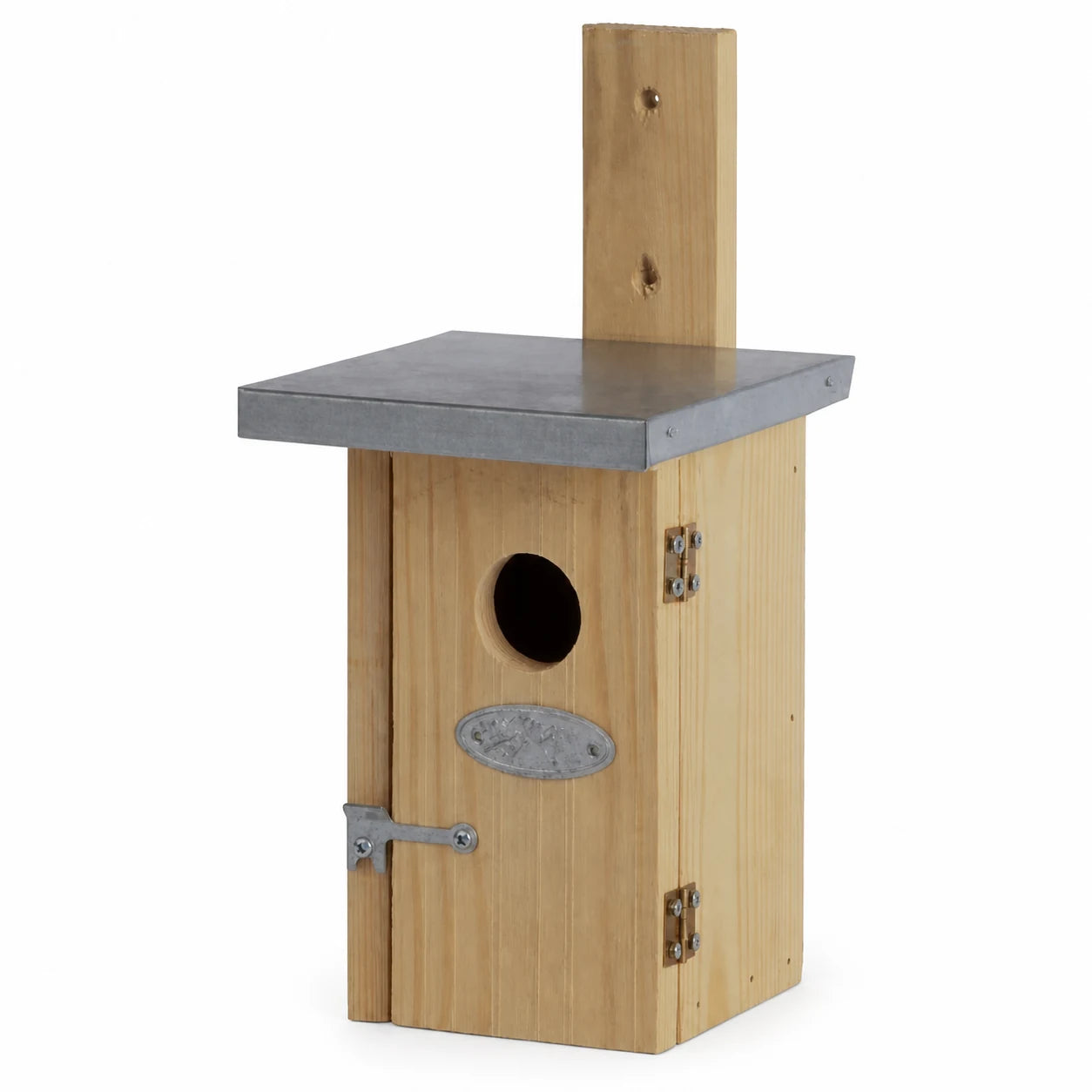 Houten vogelhuisje natuurlijk met zinken dak en paneel decoratief — foto 2