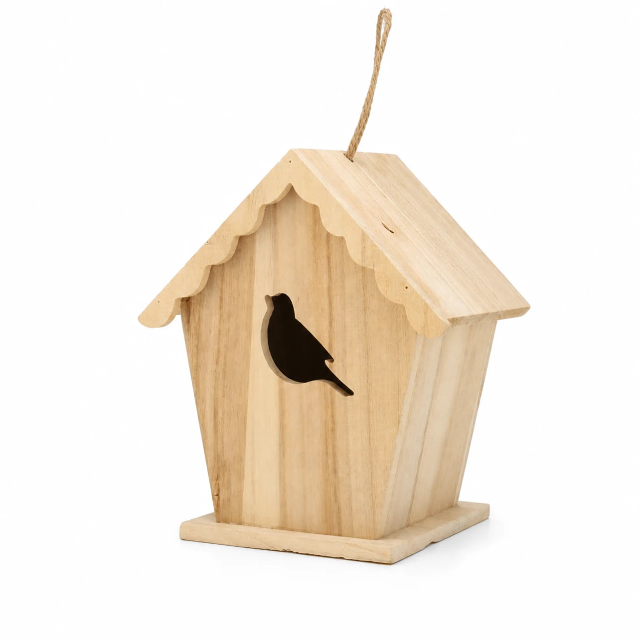 Houten vogelhuisje met dak geschulpt en voorkant cut-out — foto 2
