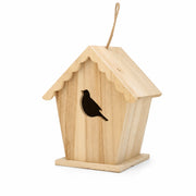 Houten vogelhuisje met dak geschulpt en voorkant cut-out — foto 2