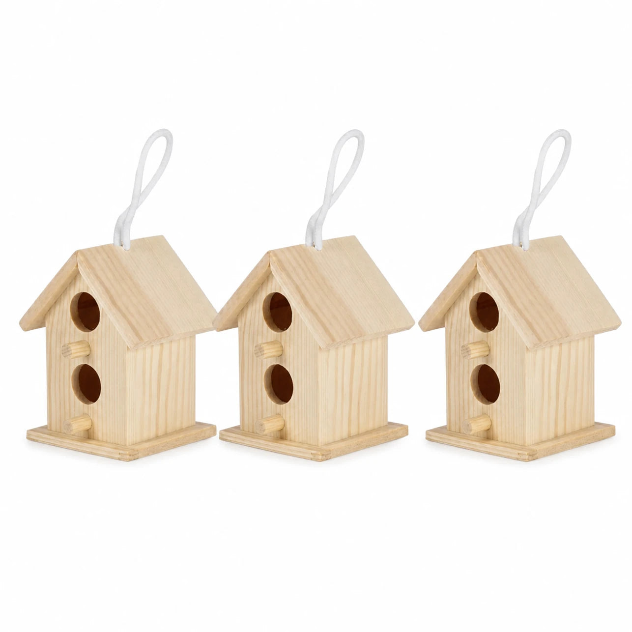 Set van 3 vogelhuisjes van hout beige — foto 2