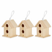 Set van 3 vogelhuisjes van hout beige — foto 2