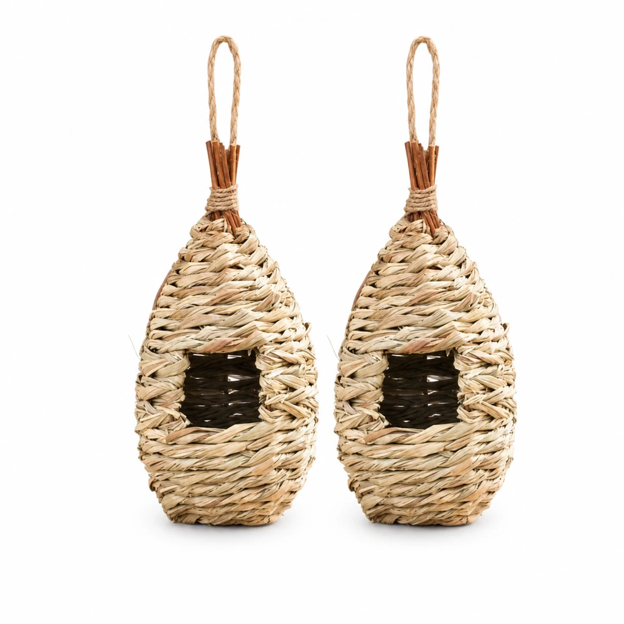 Set van 2 vogelhuisjes hangend beige formaat 11,5 × 22 cm — foto 2