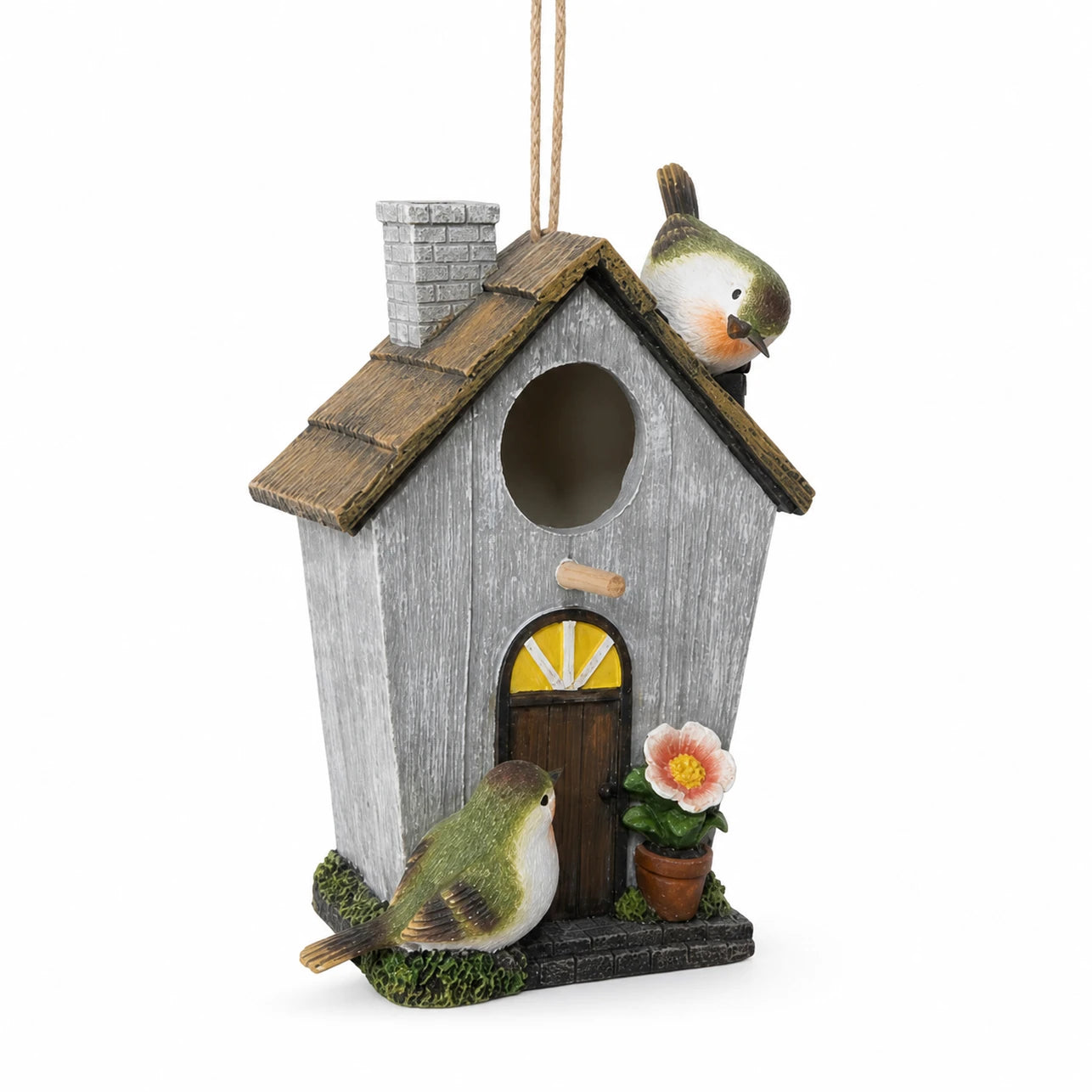 Vogelhuisje decoratief van hars met voorkant bloemen — foto 2