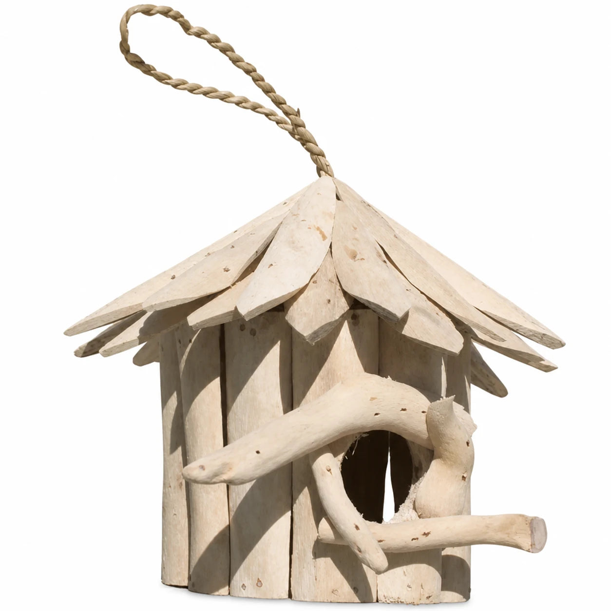 Vogelhuisje rond van hout van albesia 20 x 18 cm — foto 2