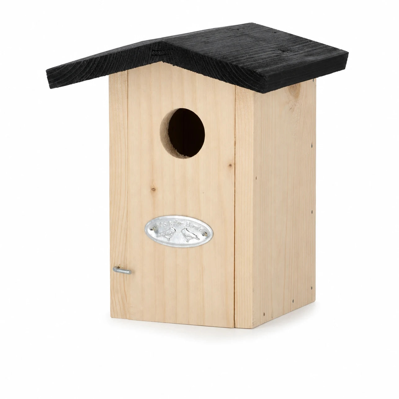 Houten vogelhuisje licht met dak zwart en paneel voorkant — foto 2