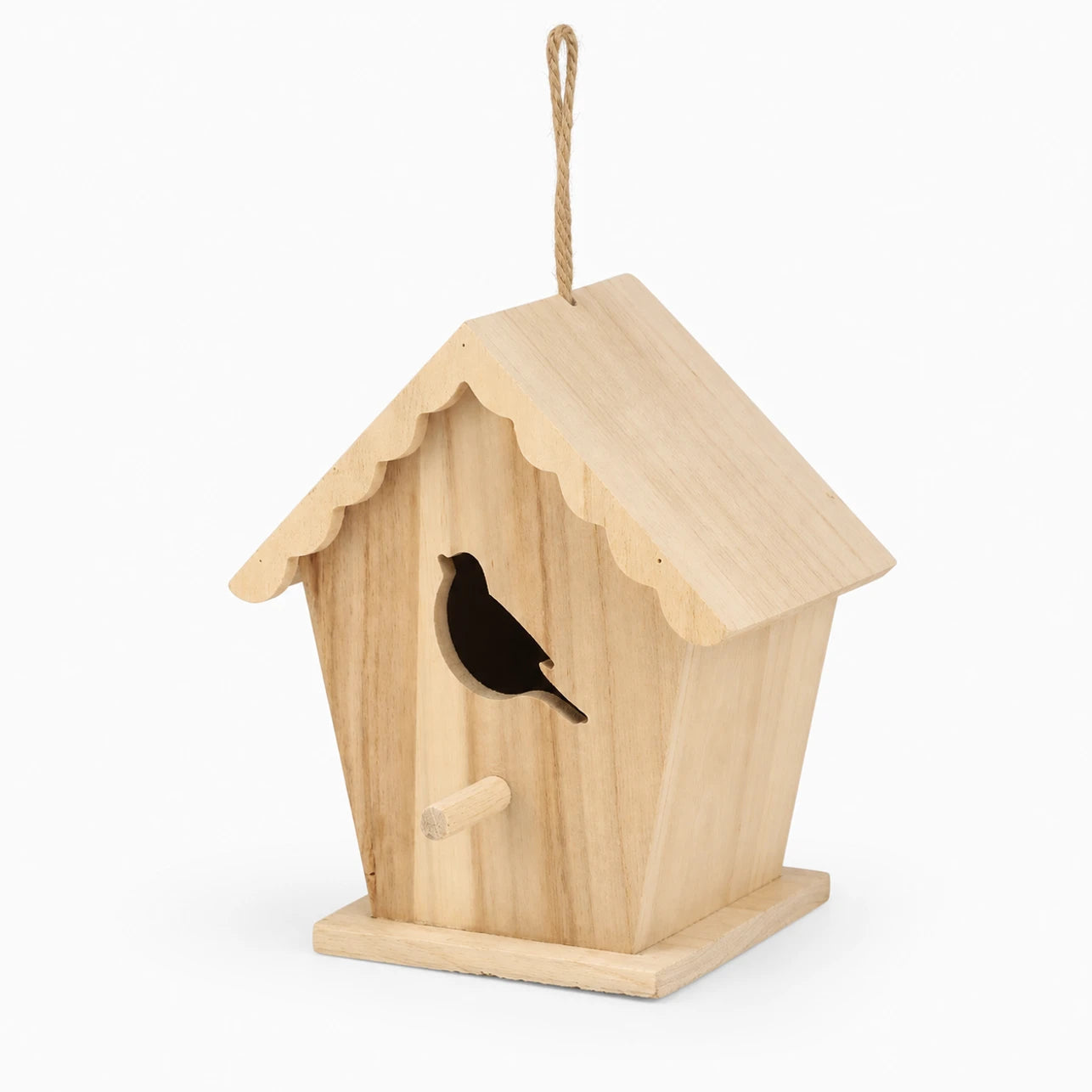 Houten vogelhuisje met dak geschulpt en voorkant cut-out — foto 3