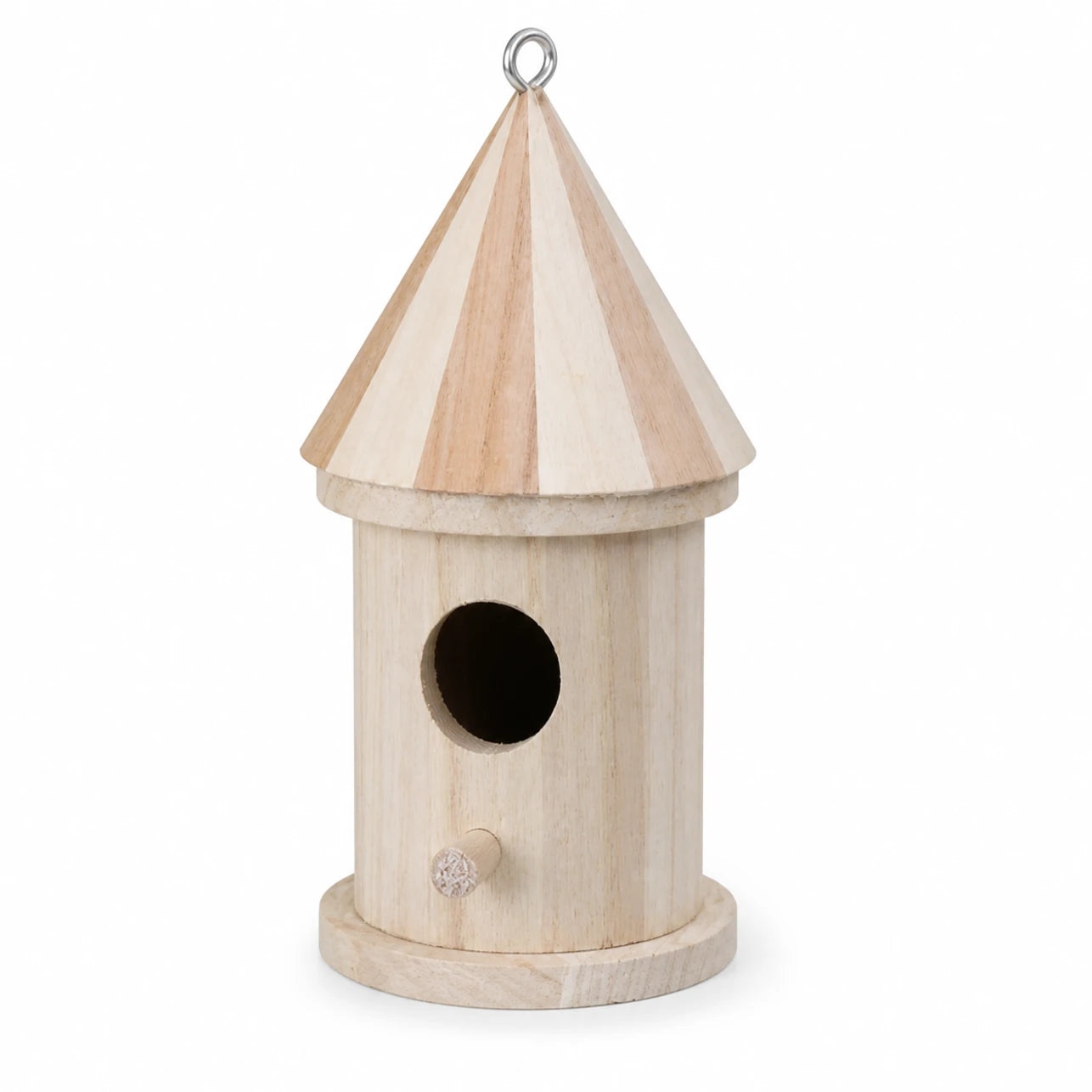 Vogelhuisje cilindrisch van hout met dak puntig — foto 3