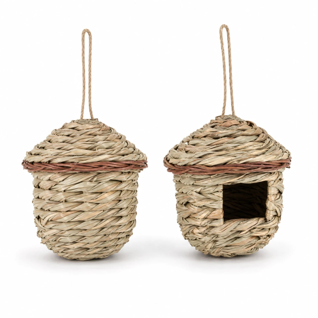 Set van 2 vogelhuisjes hangend van rotin beige — foto 3