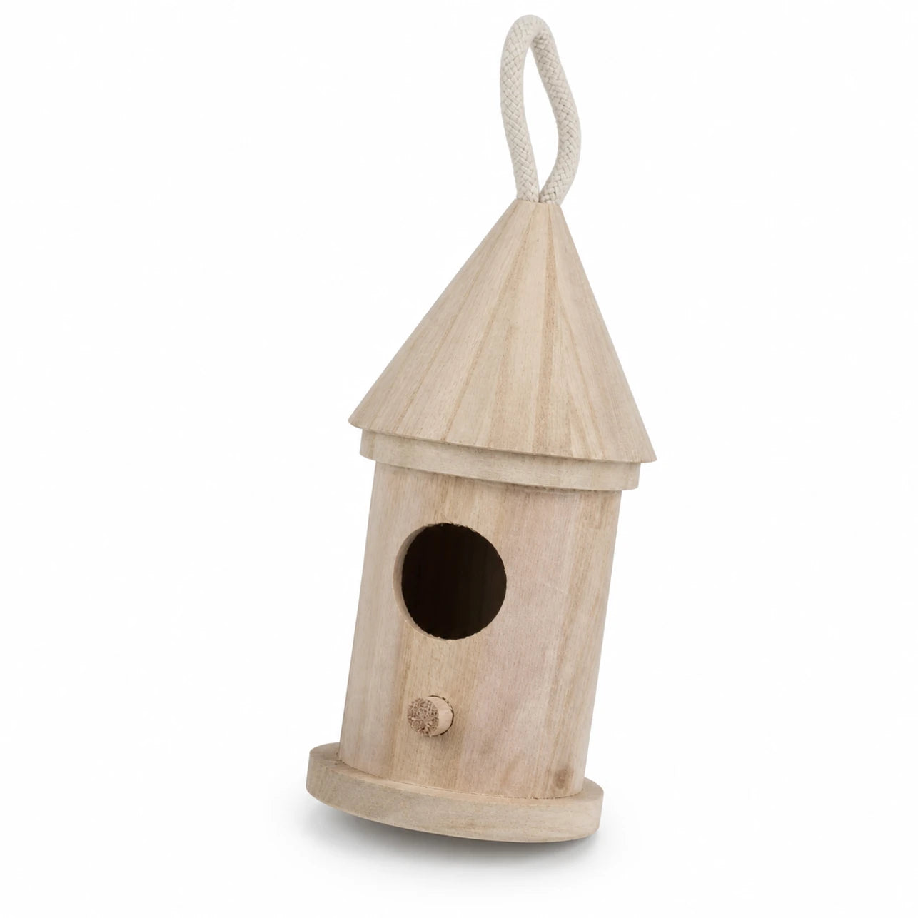 Hangend vogelhuisje cilindrisch van hout met dak kegelvormig — foto 3