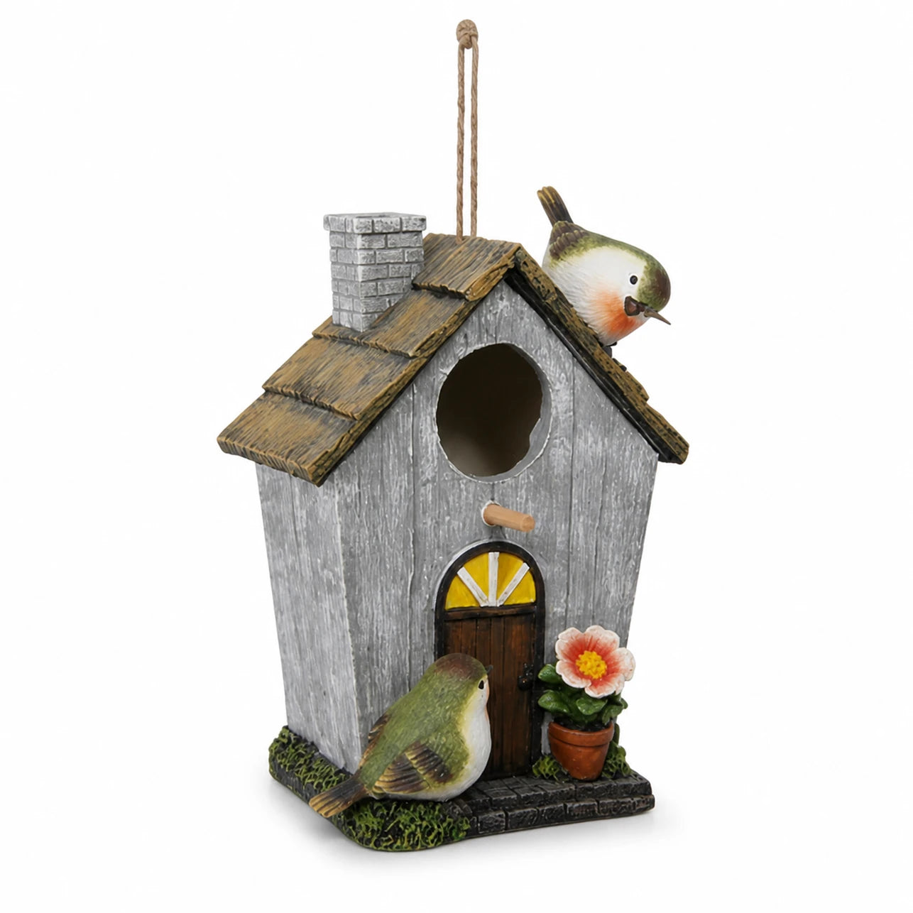 Vogelhuisje decoratief van hars met voorkant bloemen — foto 3