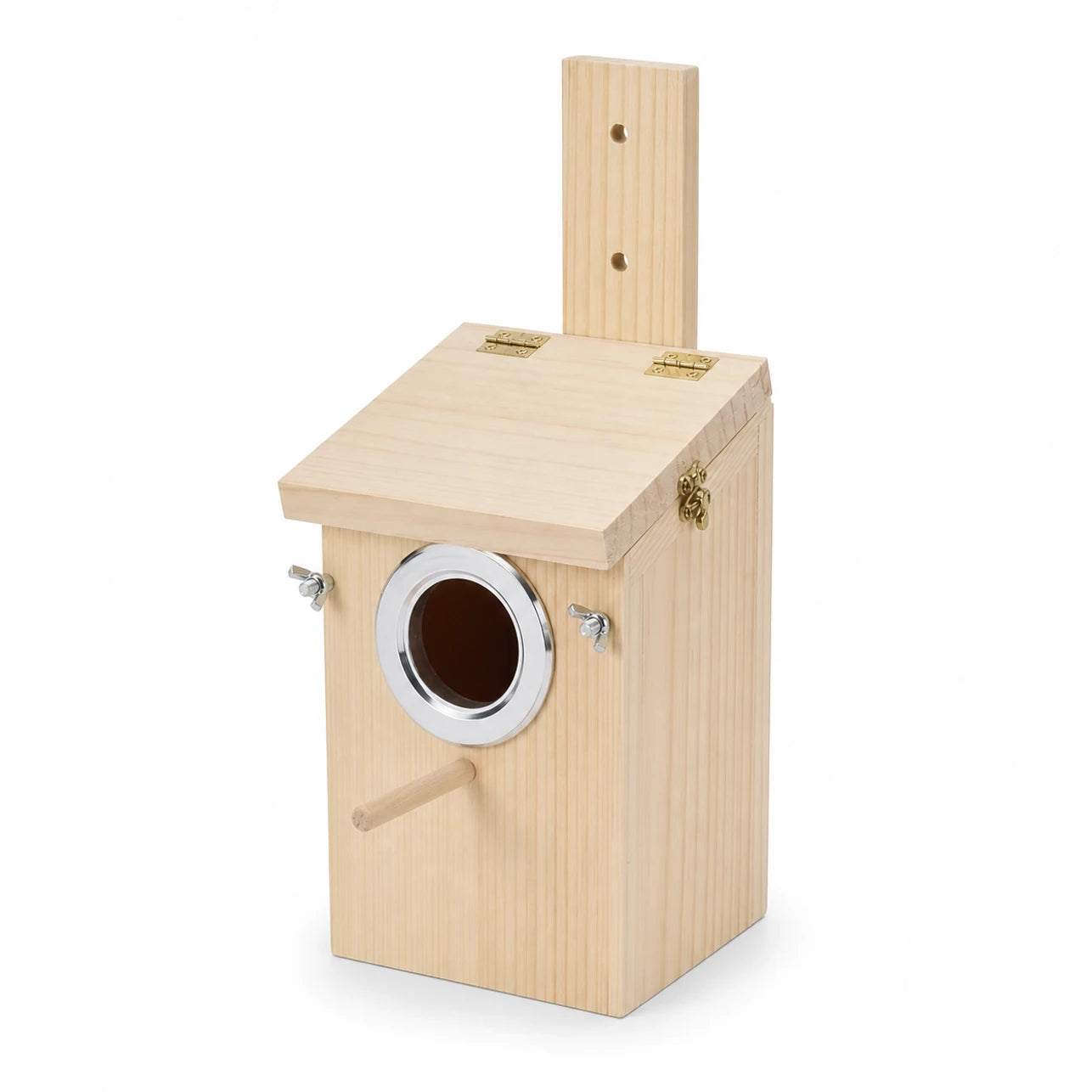 Vogelhuisje vierkant van hout met rand metaal formaat 12 × 12 × 19,5 cm — foto 3