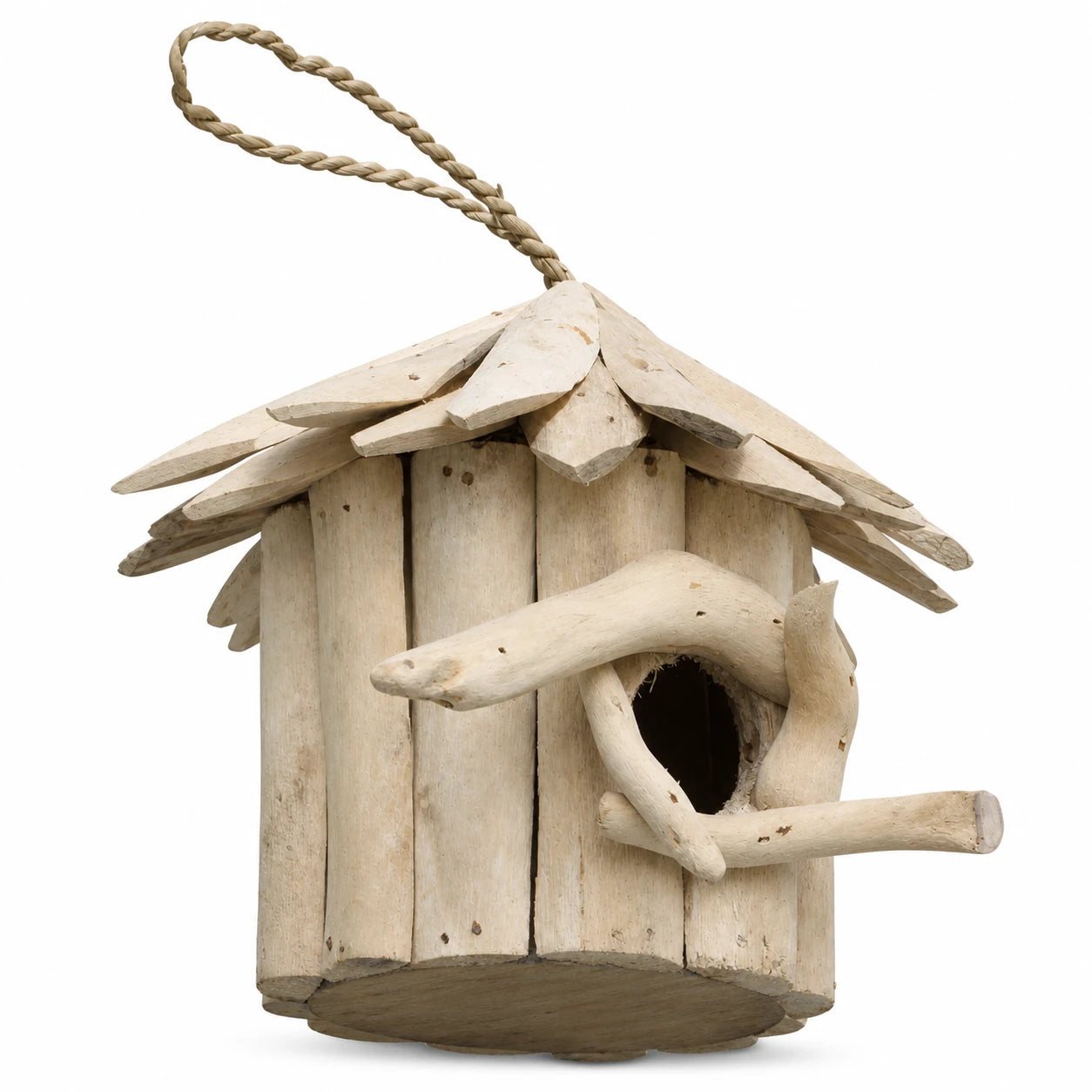 Vogelhuisje rond van hout van albesia 20 x 18 cm — foto 3