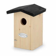 Houten vogelhuisje licht met dak zwart en paneel voorkant — foto 3