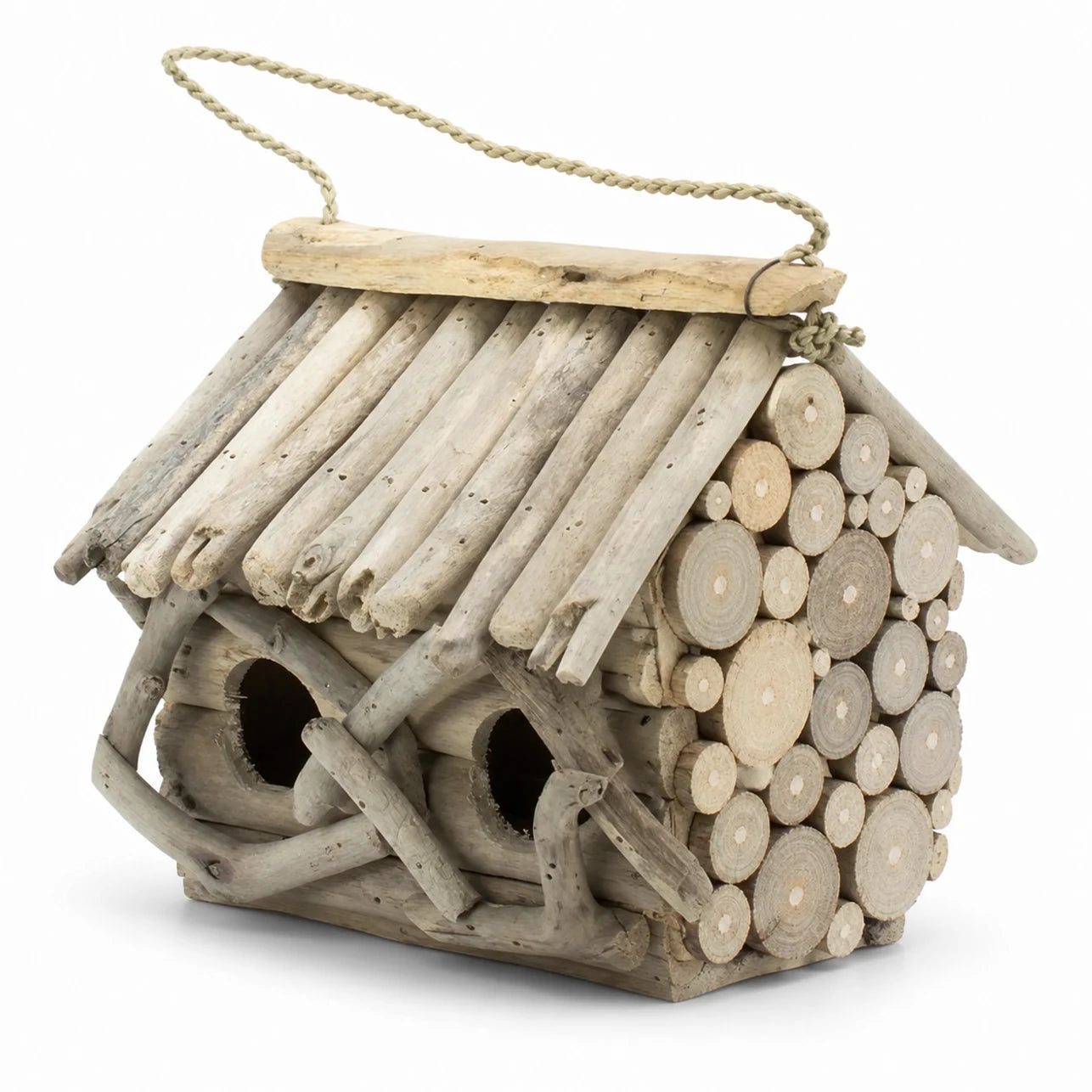 Vogelhuisje rustiek van stammen met dubbel ingang — foto 3