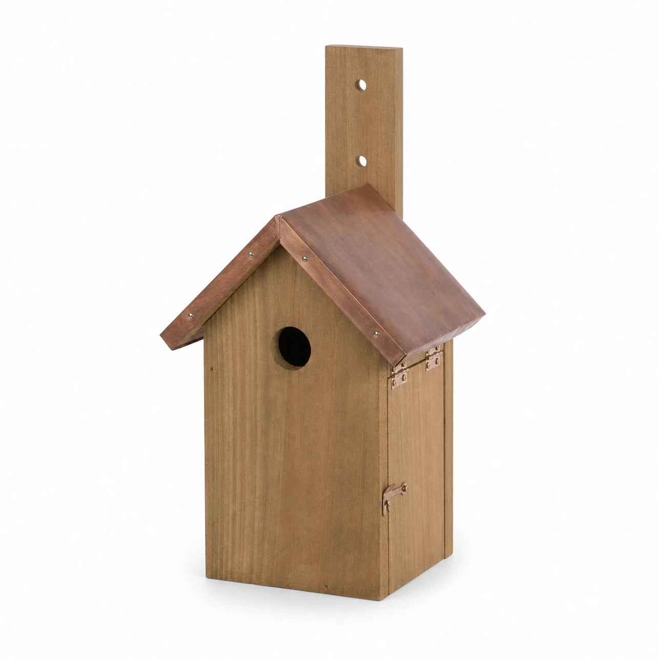 Houten vogelhuisje met koperen dak bruin — foto 3