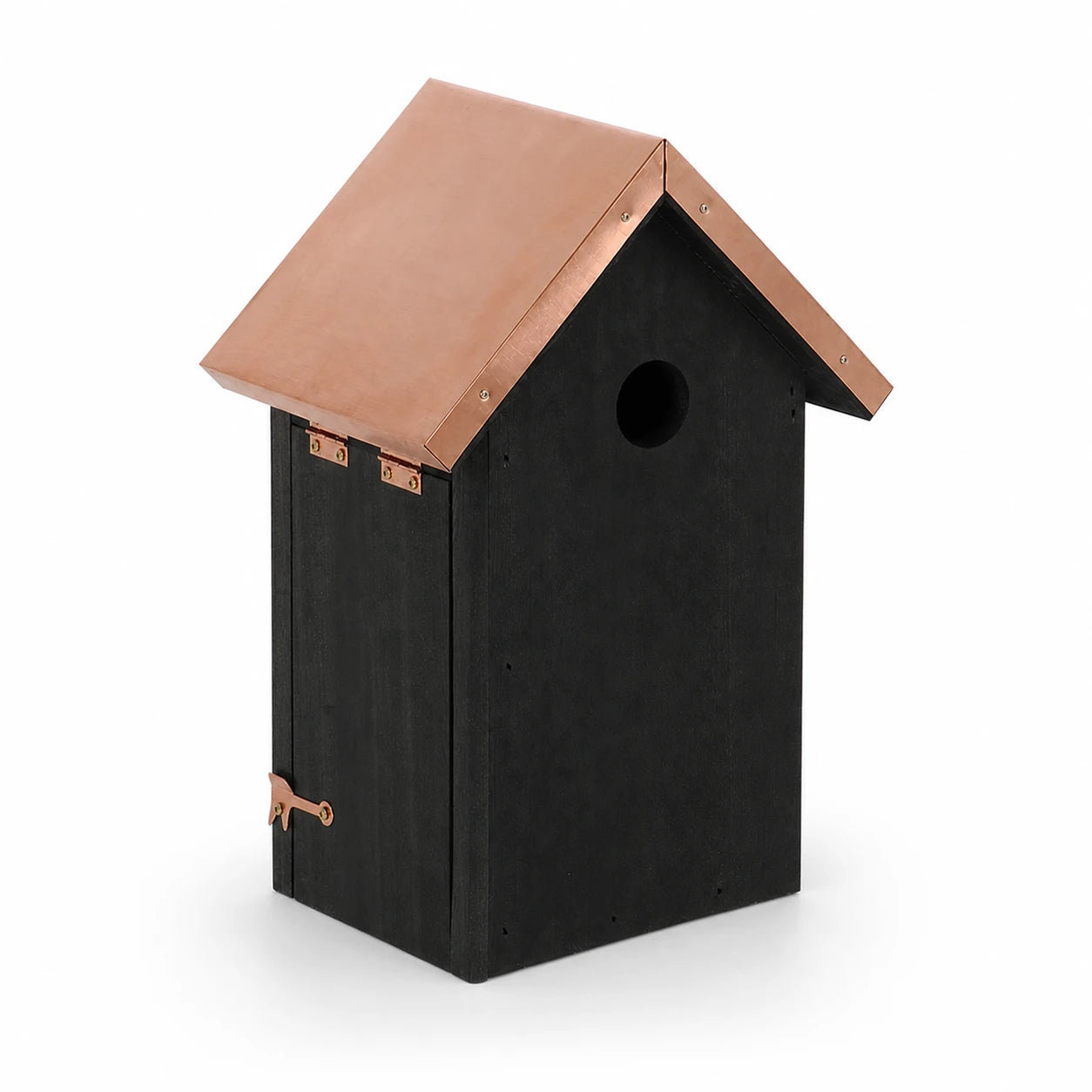Vogelhuisje zwart met dak koper hoogte 26 cm — foto 3