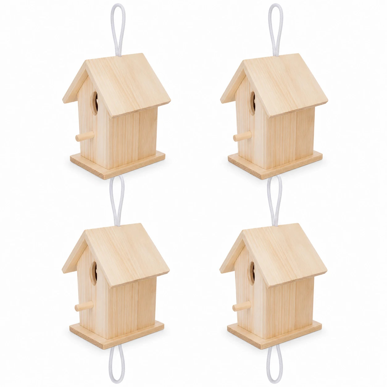 Set van 4 vogelhuisjes hangend van hout licht — foto 3