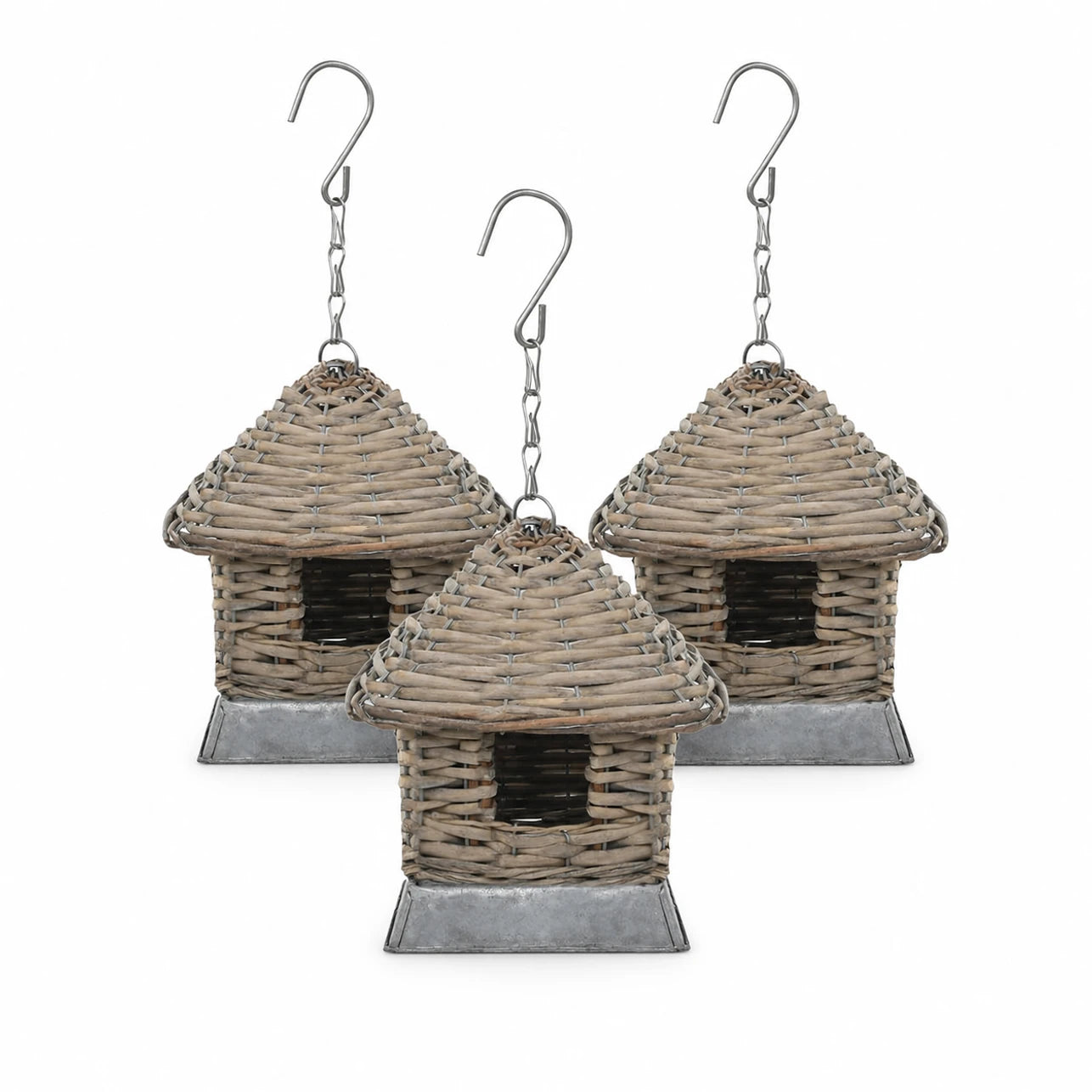 Set van 3 vogelhuisjes van wilg bruin — foto 3