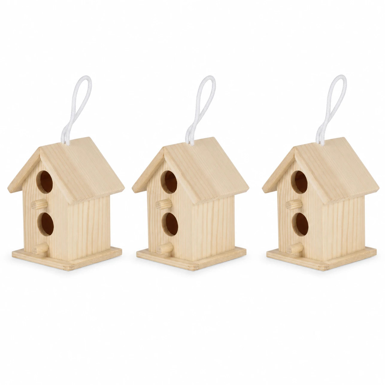 Set van 3 vogelhuisjes van hout beige — foto 3