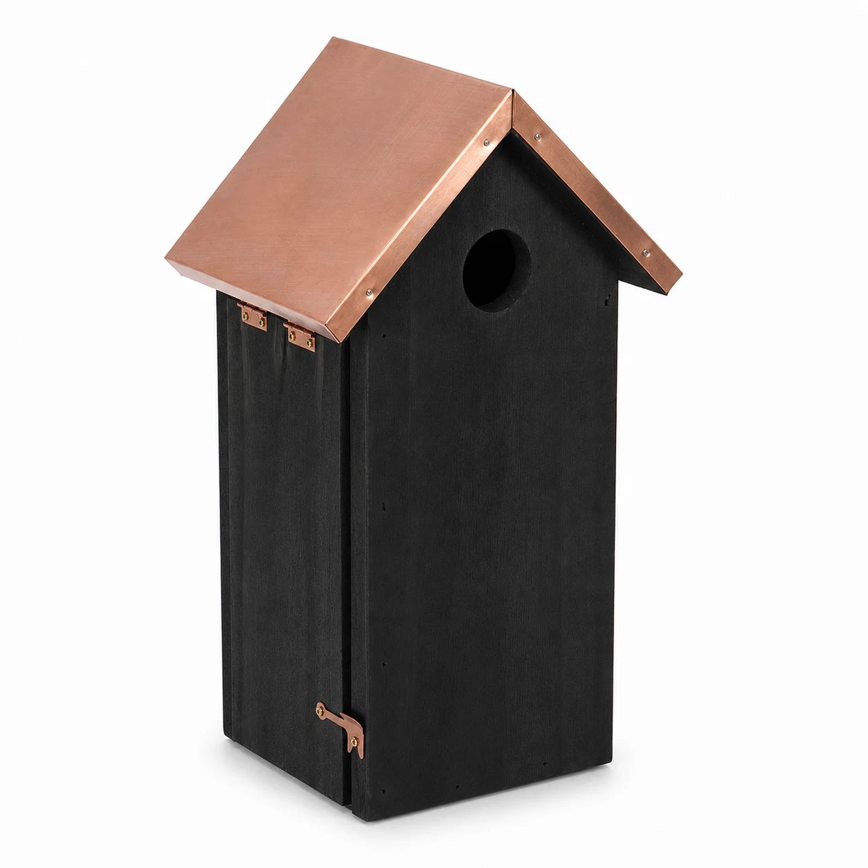 Vogelhuisje zwart met dak koper hoogte 30 cm — foto 3