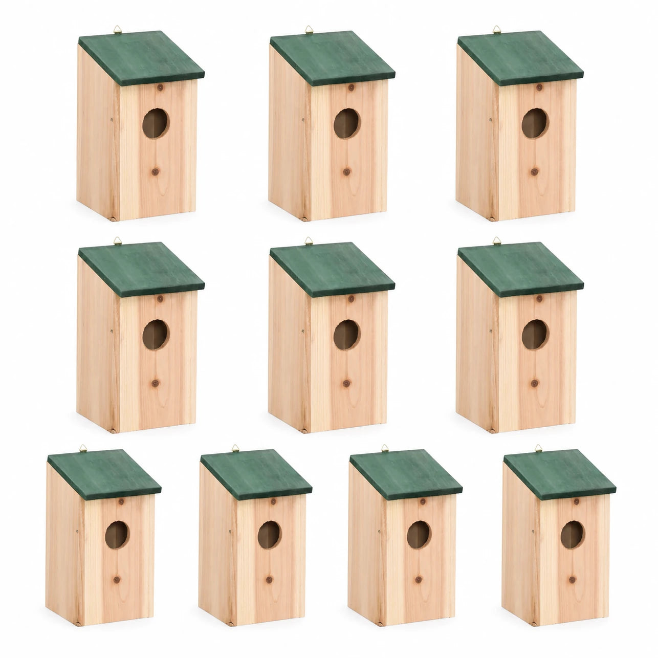 Set van 10 vogelhuisjes van spar groen formaat 12 × 12 × 22 cm — foto 3