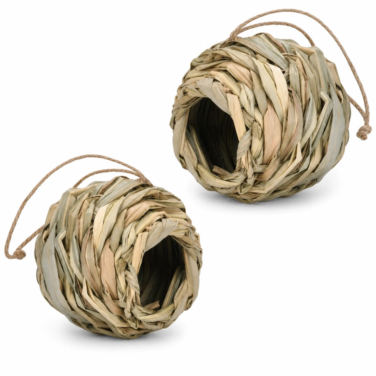 Set van 2 vogelhuisjes hangend rond van vezels gevlochten — foto 3