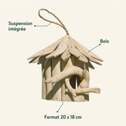 Vogelhuisje rond van hout van albesia 20 x 18 cm — foto 4