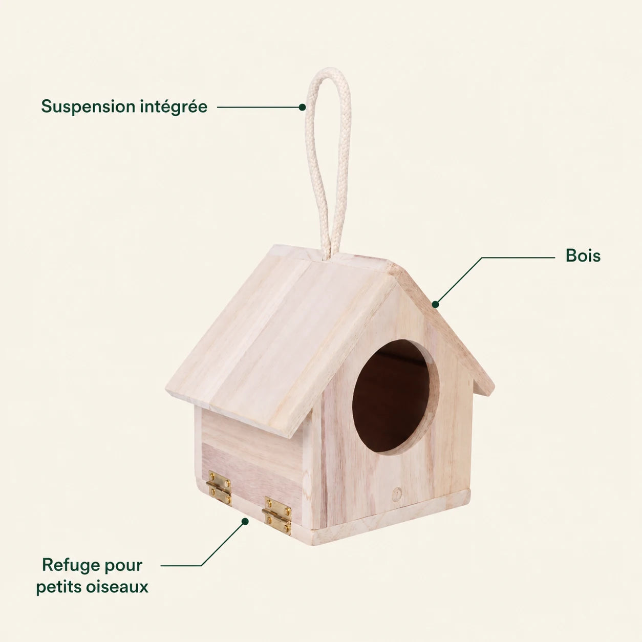 Hangend vogelhuisje van hout licht met voorkant opening — foto 4