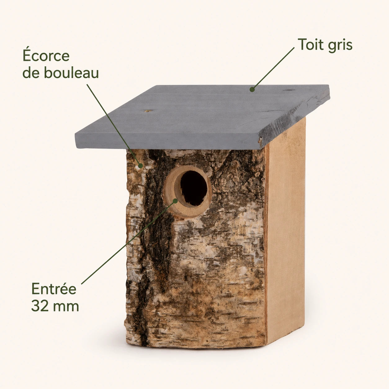 Vogelhuisje van schors van berk ingang 32 mm — foto 4