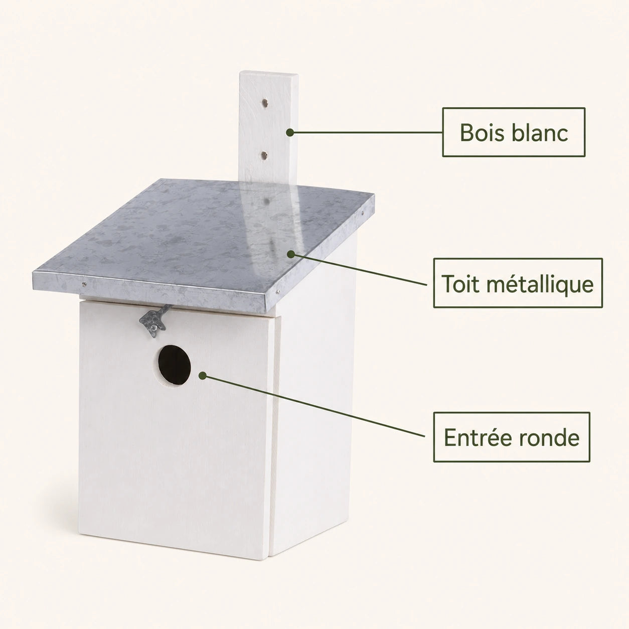 Vogelhuisje wit met dak plat van zink 32 mm — foto 4