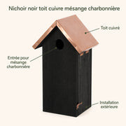 Vogelhuisje zwart met dak koper hoogte 30 cm — foto 4