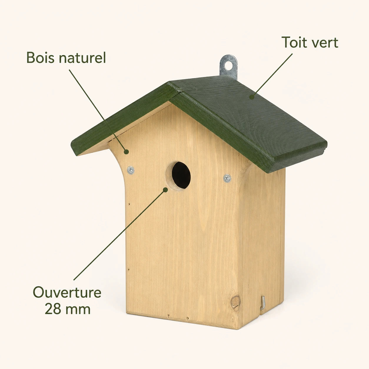 Houten vogelhuisje natuurlijk ingang 28 mm — foto 4
