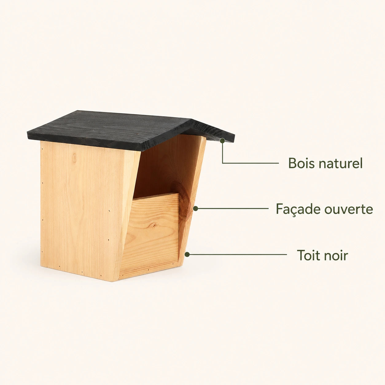 Vogelhuisje semi-open van hout met dak zwart — foto 4