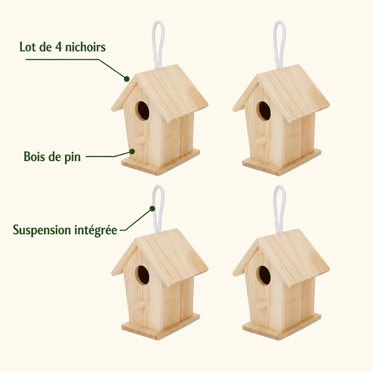 Set van 4 vogelhuisjes hangend van hout licht — foto 4