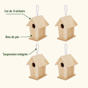 Set van 4 vogelhuisjes hangend van hout licht — foto 4