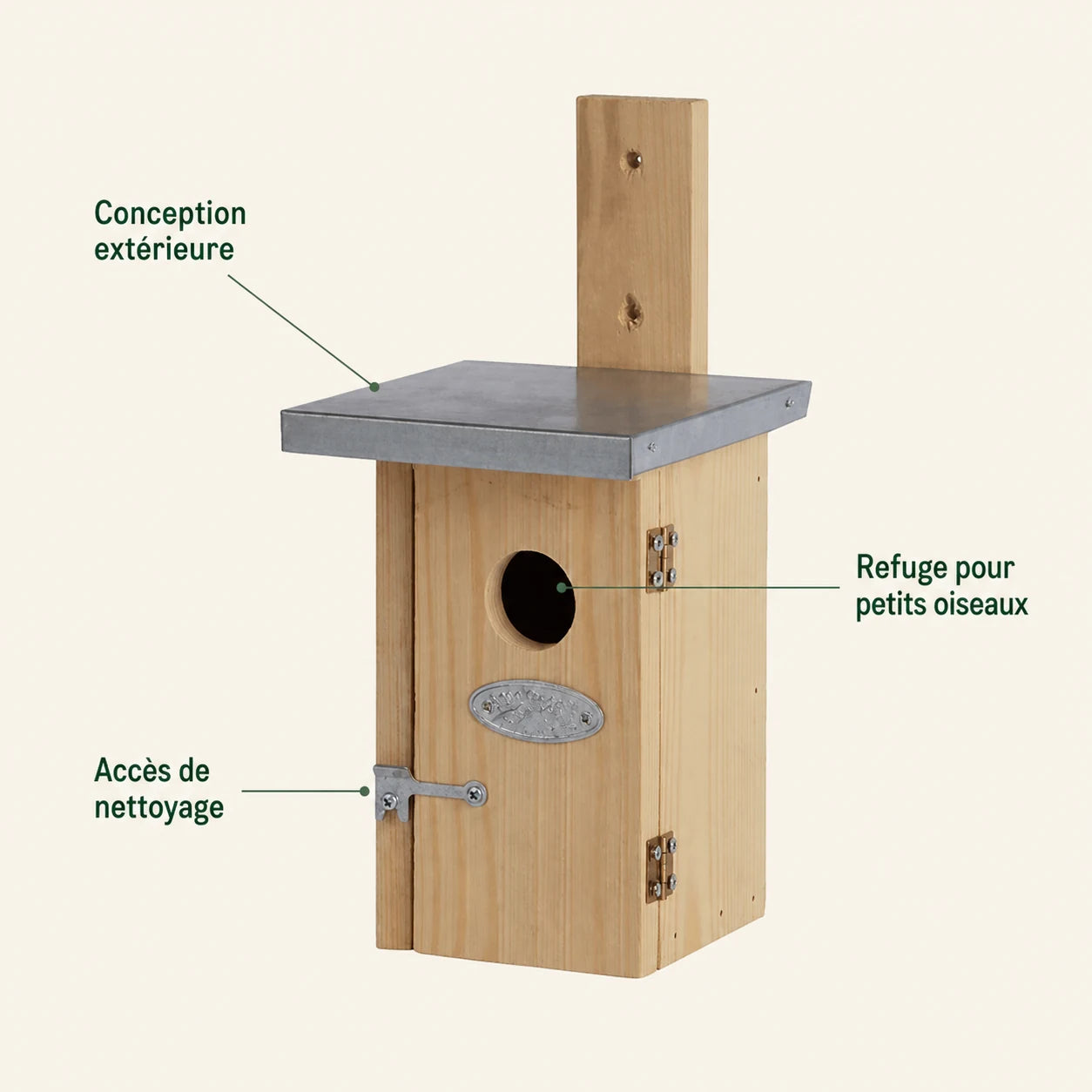 Houten vogelhuisje natuurlijk met zinken dak en paneel decoratief — foto 4