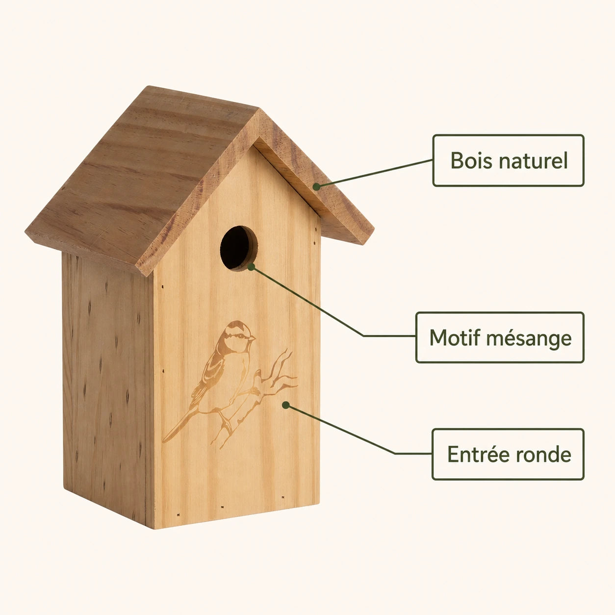 Vogelhuisje gegraveerd met ingang 27 mm — foto 4