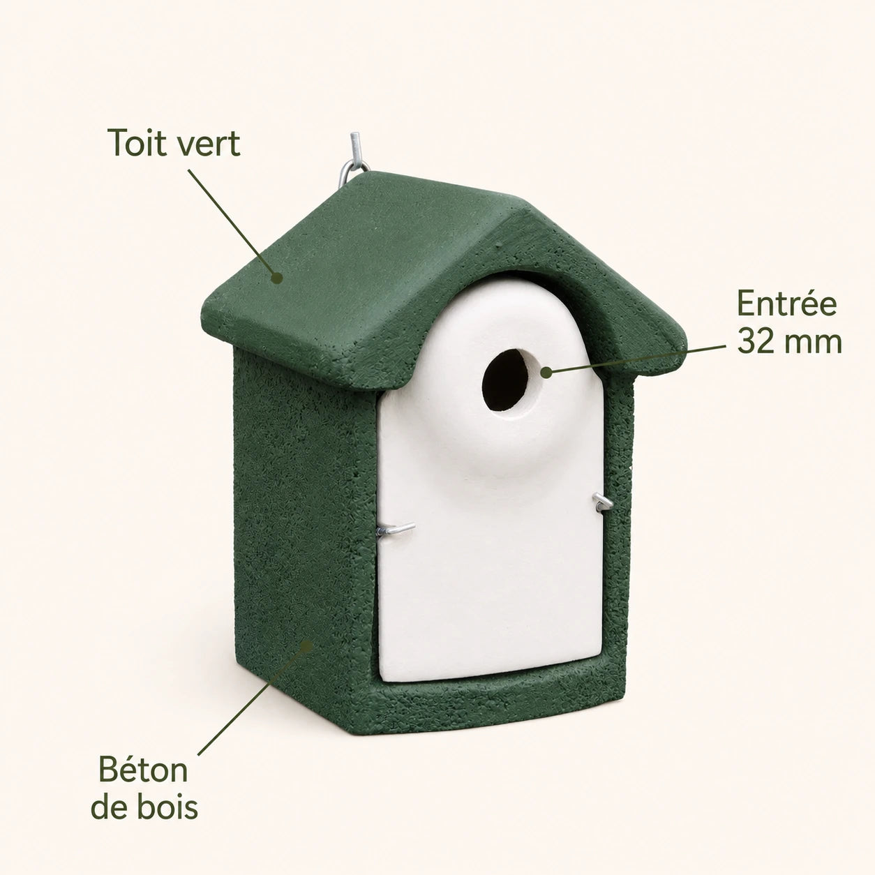 Vogelhuisje groen van houtbeton 32 mm — foto 4