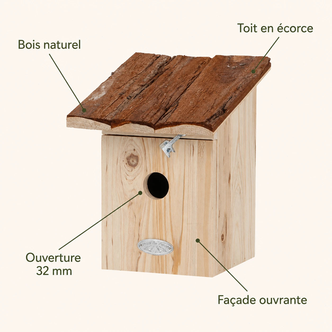 Vogelhuisje met dak van schors ingang 32 mm — foto 4
