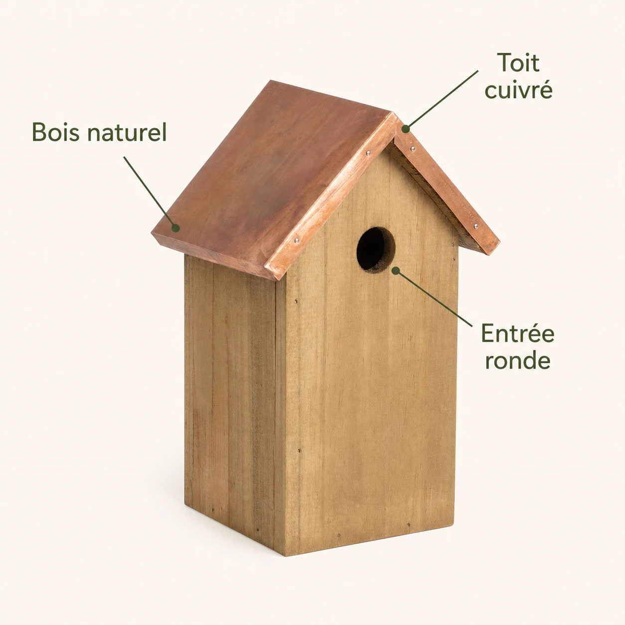 Vogelhuisje compact met dak koper ingang 27 mm — foto 4
