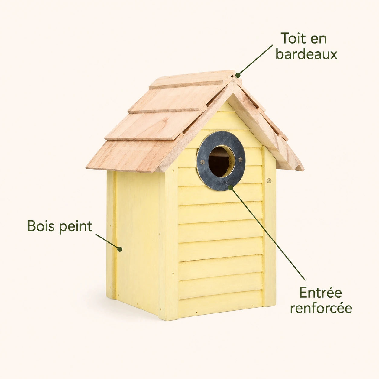 Vogelhuisje geel met dak van dakspanen — foto 4