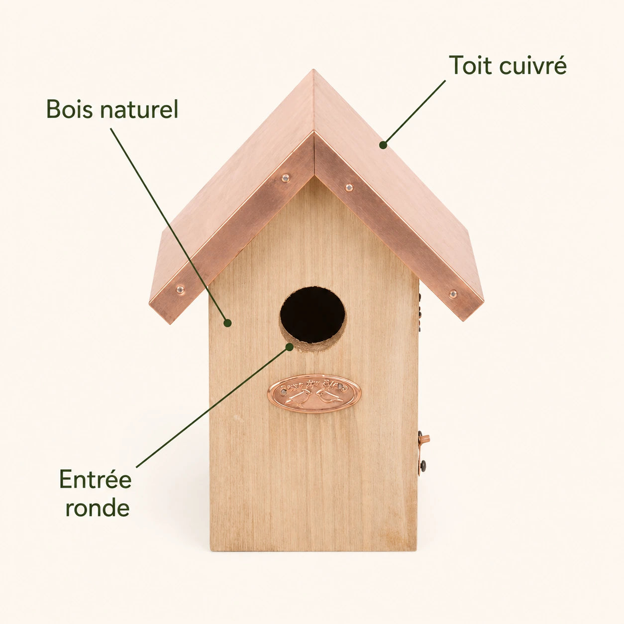 Vogelhuisje met dak koper ingang 30 mm — foto 4