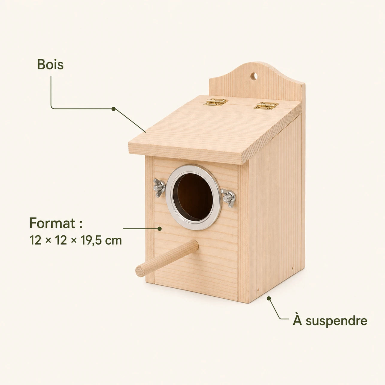 Vogelhuisje vierkant van hout met rand metaal formaat 12 × 12 × 19,5 cm — foto 4