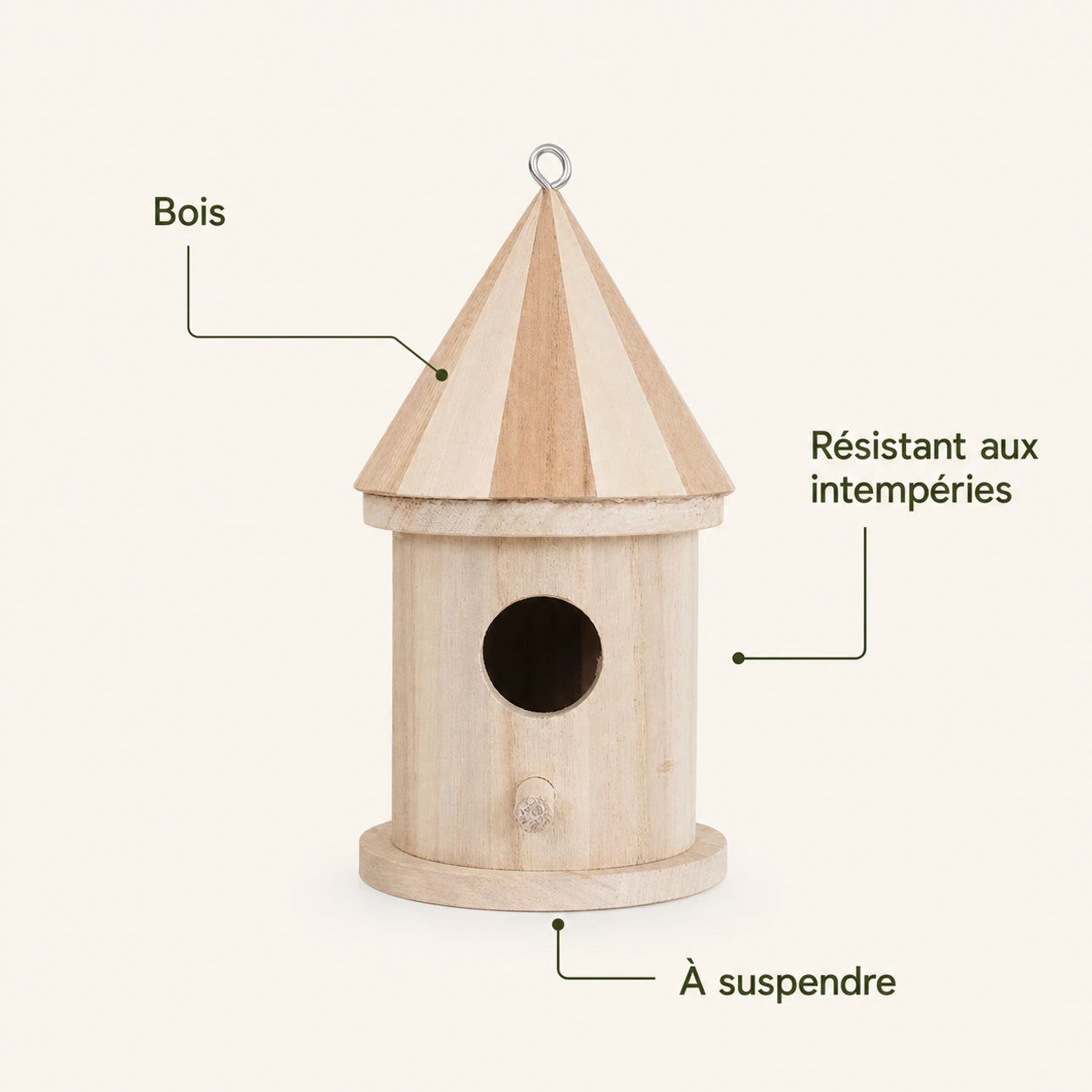 Vogelhuisje cilindrisch van hout met dak puntig — foto 4
