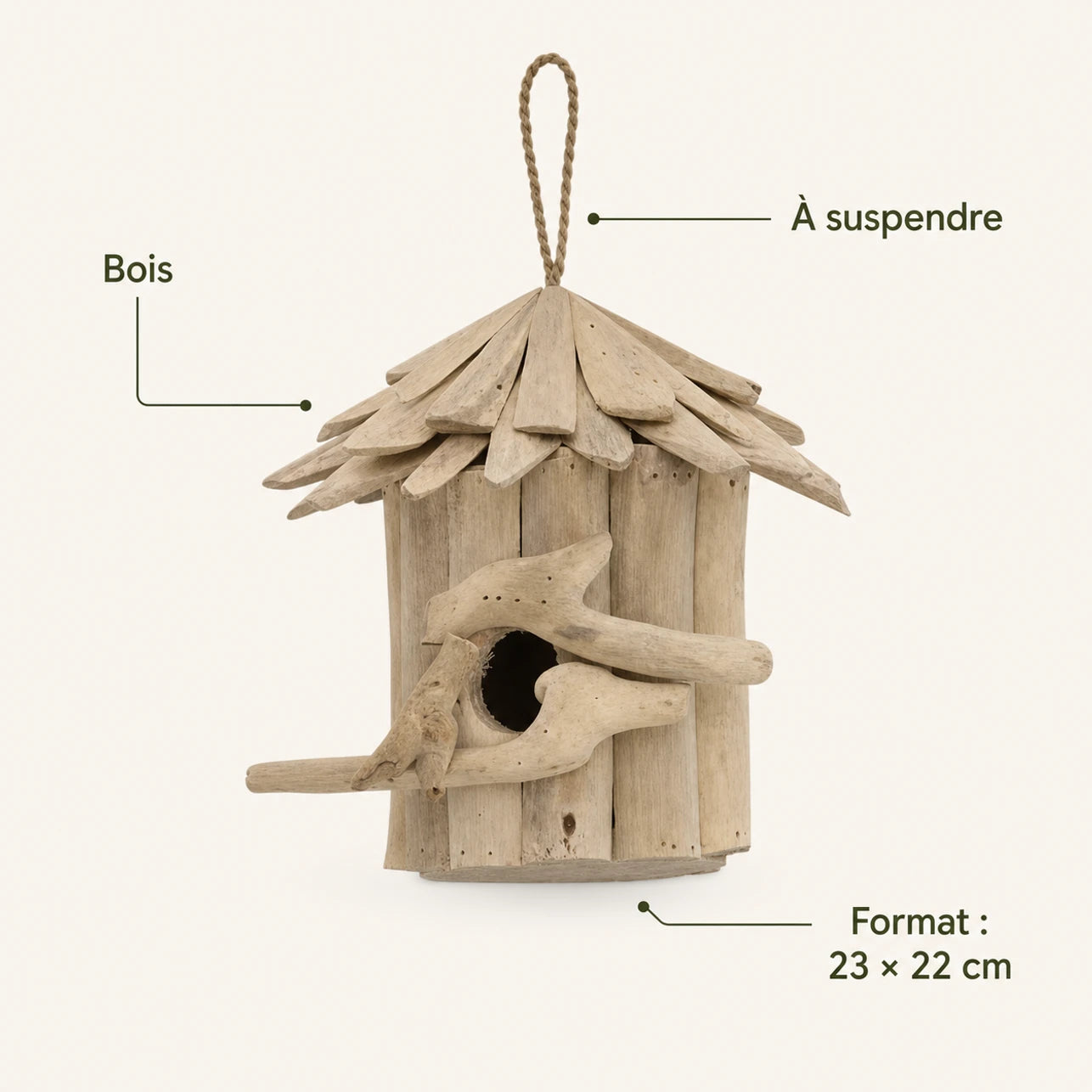 Hangend vogelhuisje van hout beige formaat 23 × 22 cm — foto 4