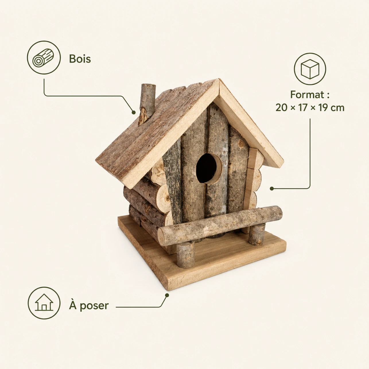 Houten vogelhuisje bruin formaat 20 × 17 × 19 cm — foto 4