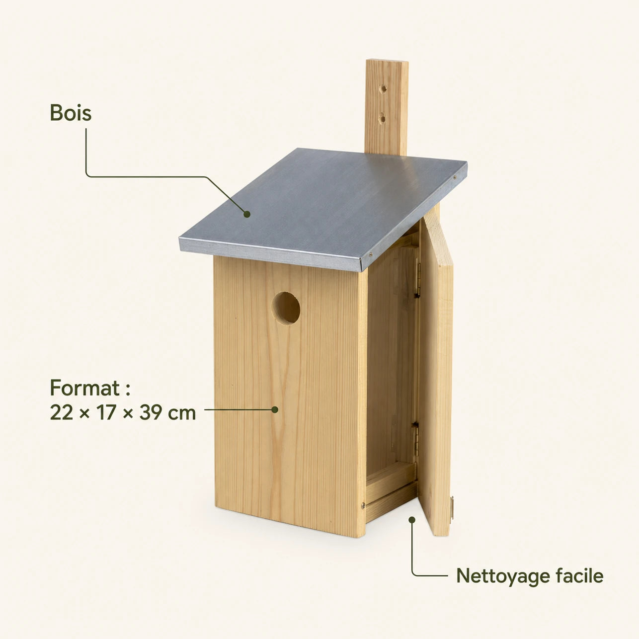 Vogelhuisje observatie van hout met zinken dak blauw formaat 22 × 17 × 39 cm — foto 4